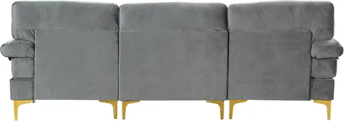 Vista 8 de Sofá modular moderno en forma de L, con diván extra ancho y patas doradas Gris