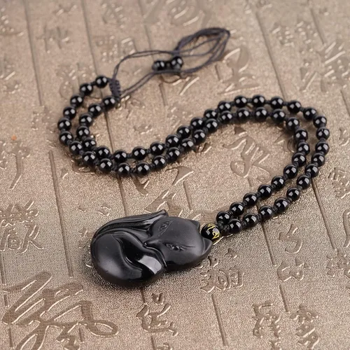Vista 3 de TIKCAUZ Collar de obsidiana negra de cristal natural y piedra curativa con cuerda ajustable hecho a mano joyería de piedras preciosas para hombres