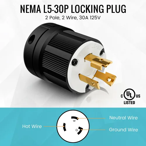 Vista 6 de NEMA L5-30P Enchufe de bloqueo y conector de bloqueo L5-30R, 3 clavijas, 1