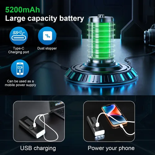 Vista 6 de Juego de luces multifuncionales para bicicleta de 3000 lúmenes, luz de bicicleta de 5200 mAh recargable, luz delantera para bicicleta de noche