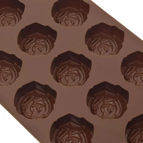 Vista 4 de Moldes de silicona con forma de flor de rosa, 15 cavidades antiadherentes de grado alimenticio para chocolates, dulces, cubitos de hielo, gelatinas