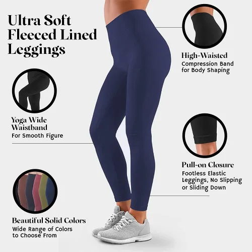 Vista 5 de Active Club mallas de mujer con forro de polar Sin costura con cintura ancha cepillado suave