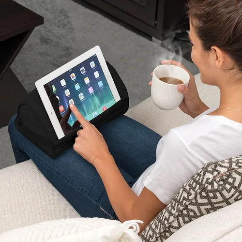 Vista 6 de LapGear Soporte de almohada para tableta Microbead original con bolsillo para teléfono, color negro, se adapta a la mayoría de las tabletas