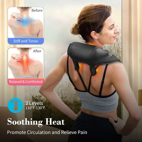 Vista 3 de CuPiLo Masajeador Shiatsu de Cuello con Calor - Regalos Ideales para Amigos, Masaje de Amasamiento Profundo 4D Inalámbrico para Alivio del Dolor