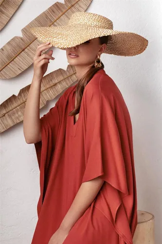 Vista 5 de Vestido de caftán con cuello en V y estampado de rayas para mujer talla grande