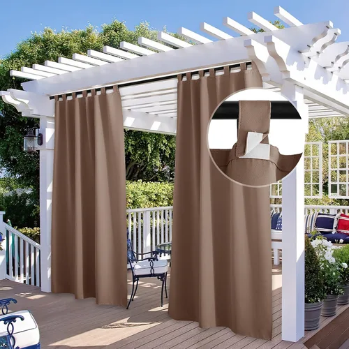 Vista 12 de StangH Cortinas para exteriores beige impermeables, tela gruesa, bloqueo de luz, cortinas opacas para patio con ojales en la parte superior