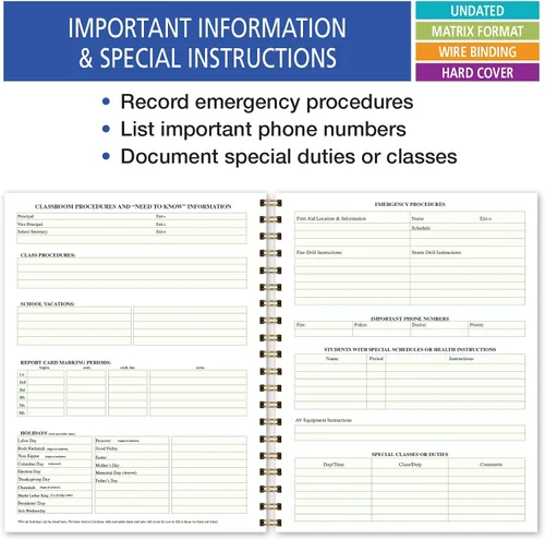 Vista 8 de Elan Publishing Company Plan de lección para profesores de tapa dura de 8 períodos, días verticalmente por el costado con marcador de clip