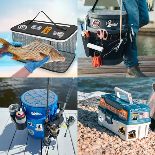 Vista 5 de 74 calcomanías divertidas de pesca para caja de aparejos, cubo, regalo del día del padre, impermeable, portátil, automóvil, patineta, botella