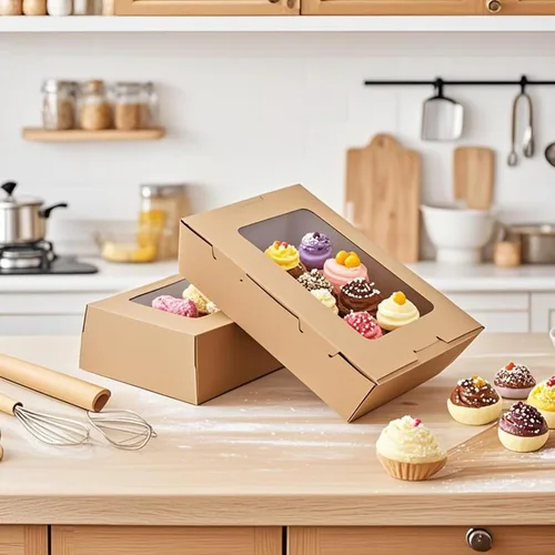 Vista 5 de KEILEOHO Paquete de 60 cajas de papel kraft marrón con ventana transparente, recipientes de alimentos para llevar de 40 onzas, cajas de pastelería
