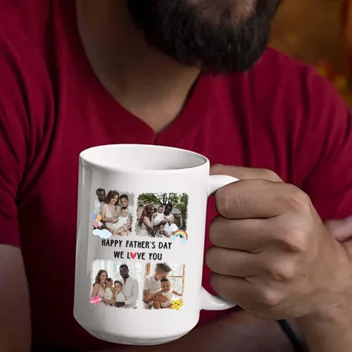 Vista 6 de Taza de café de cerámica personalizada para papá, taza de té blanca para feliz cumpleaños, taza de café para papá, taza de viaje con texto/foto