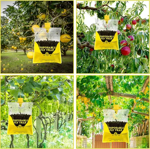 Vista 9 de Trampas para moscas al aire libre para patio, 6 bolsas grandes desechables, atrapamoscas de rancho
