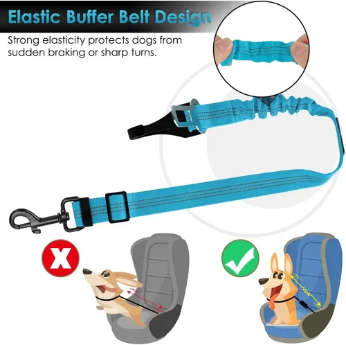 Vista 54 de SlowTon Cinturón de seguridad para perro, correa de cinturón de seguridad ajustable para perro, 2 en 1, cinturón de seguridad para perro