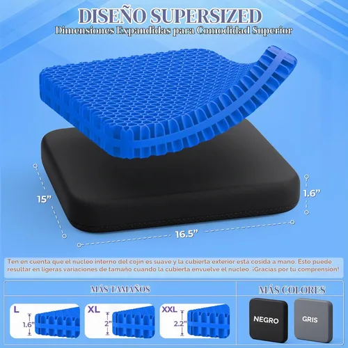 Vista 2 de TushGuard Cojín de asiento de gel para estar sentado durante mucho tiempo Negro y azul