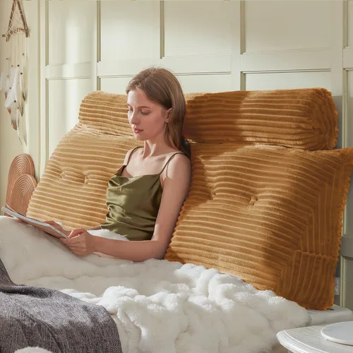 Vista 26 de Almohada de Cuña para Cabecero + Una Almohada Larga de Rollo para el Cuello Almohada Corporal, Almohada Grande de Cabecero con Funda Removible Beige