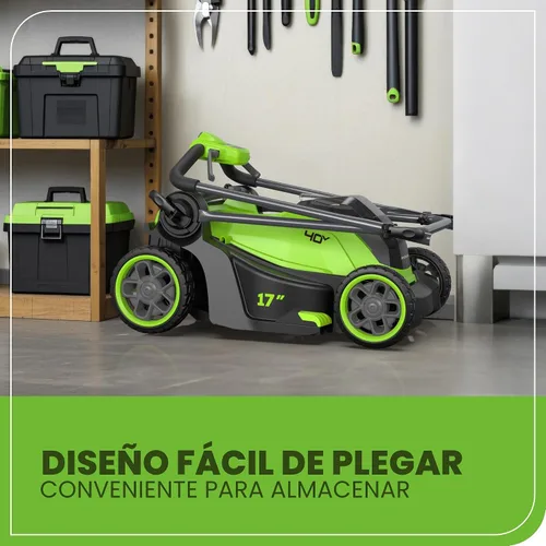 Vista 5 de Greenworks Cortacésped inalámbrico de 40 V y 17 pulgadas, motor sin escobillas, batería de 4.0 Ah y cargador (más de 75 herramientas compatibles)