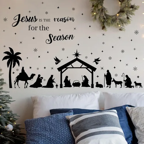 Vista 6 de Glenmal 6 calcomanías de pared de Pascua de 11.42 x 8.27 pulgadas, calcomanías de pared religiosas grandes de color negro, decoración de pared