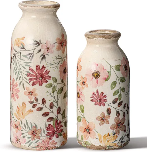 Vista 12 de 2 piezas de jarrones pequeños de cerámica, jarrones rústicos de granja, jarrones boho, decoración del hogar para tu cocina, dormitorio, oficina