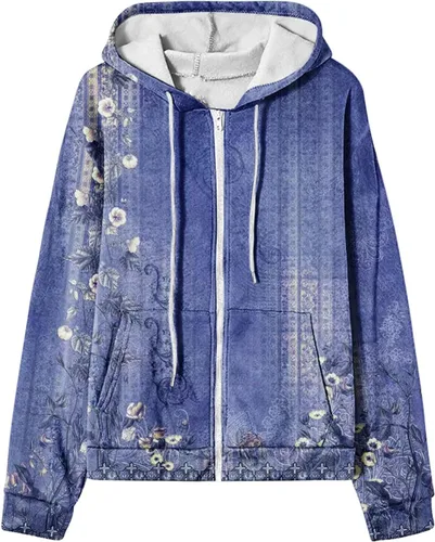 Vista 3 de Sweatshirts Hoodies for Women Vintage Floral Print Zip Up Fall Trendy Clothing Y2K Loose Fit Casual Pocketed Outfits