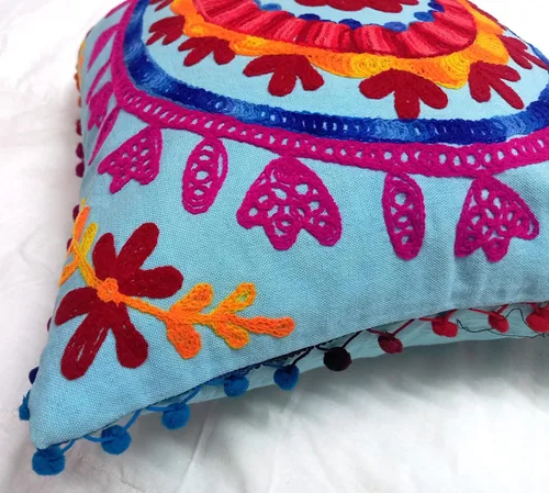Vista 4 de INDACORIFY Fundas de cojín bordadas de 16 x 16 pulgadas, funda de almohada decorativa, cojines indios con pompones para exteriores, fundas