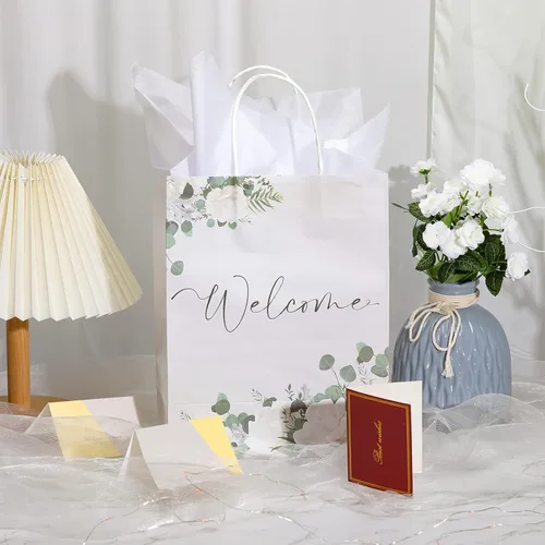 Vista 5 de Chinco 36 bolsas blancas de regalo de bienvenida con asas, 11 x 9 x 4.7 pulgadas, bolsas de papel a granel para invitados de boda, cumpleaños, baby
