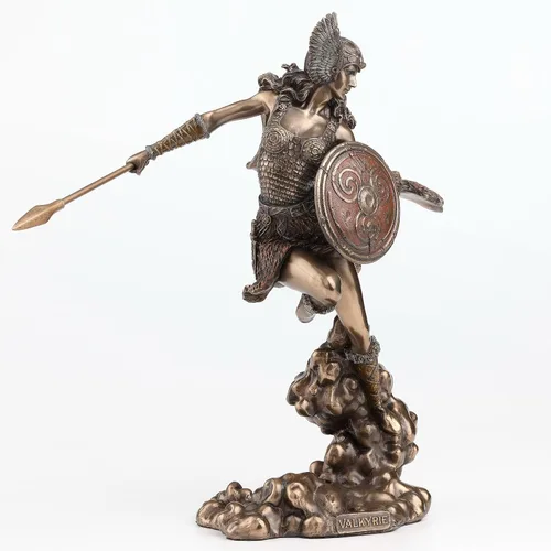 Vista 3 de Escultura de estatua de lanza y escudo de diosa nórdica Valkyrie de 9.25 pulgadas