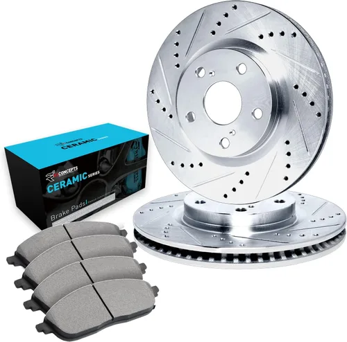 Vista 15 de R1 Concepts Kit de frenos delantero y trasero para Lexus CT200h 2011-2014, Toyota Prius 2010-2015 Rotores de freno perforados ranurados Kit