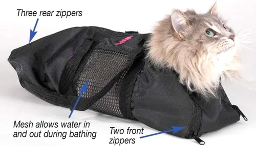 Vista 3 de Bolsa de aseo para gatos, bolsa de sujeción para gatos para baño y corte de uñas Anti-Scratch Cat Shower Bag with Zippers for Washing, Vet Visits