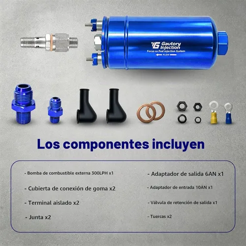 Vista 6 de Bomba de combustible eléctrica en línea externa de alto flujo 300LPH universal 12V azul