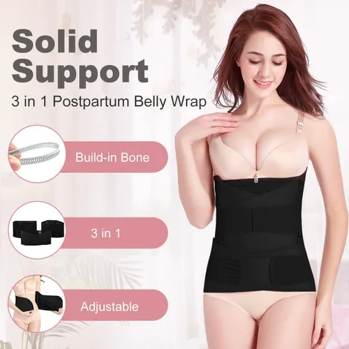 Vista 2 de 3 In 1 Postpartum Belly Band Wrap - Abdominal Binder Post Surgery C Section Compression Girdle Belt