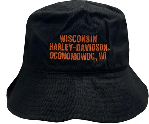 Vista 2 de Harley-Davidson Sombrero de cubo con logotipo bordado de barra y escudo para hombre - Negro