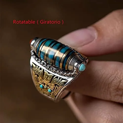 Vista 6 de DXWXY Anillos giratorios de plata de ley S925 para mujereshombres, budista, tibetano, anillo de oración tibetana, talla Pixiu Lucky God Beast, Om
