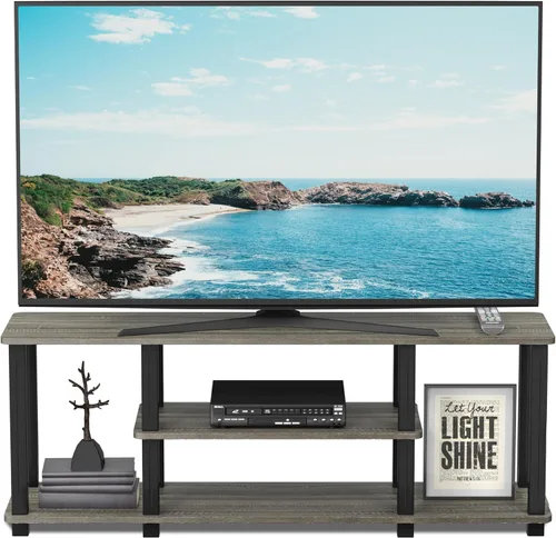 Vista 3 de Furinno Turn-N-Tube - Soporte para televisor de 3 niveles, 3D, sin herramientas, para televisores de hasta 50 pulgadas, con tubos cuadrados