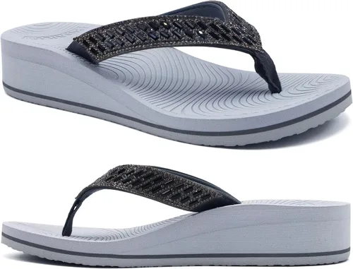 Vista 10 de KuaiLu Sandalias con plataforma de diamantes de imitación y soporte de arco para mujer