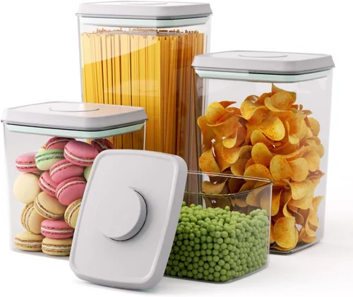 Vista 11 de Grandes contenedores de almacenamiento de alimentos herméticos con taza medidora, 4L con tapa emergente hermética para arroz, 6.06 lbs (2.75 kg)