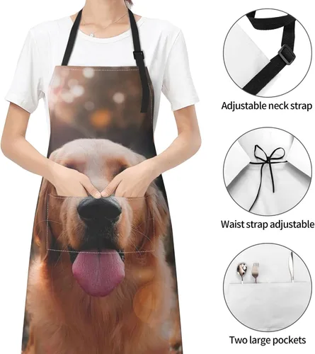 Vista 4 de Delantales personalizados para hombres y mujeres con 2 bolsillos, delantal personalizado, diseño de tu texto, foto, nombre, logotipo, ajustable