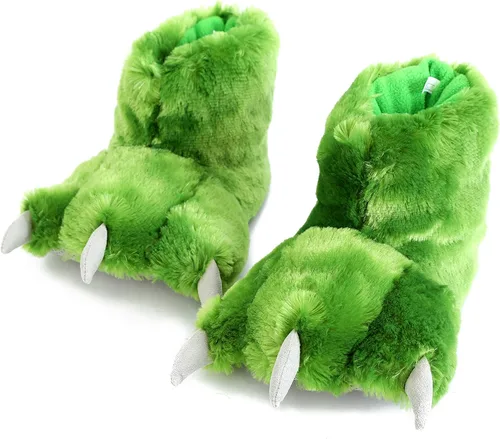 Vista 4 de Millffy Divertidas pantuflas de oso con patas de dinosaurio para adultos, pantuflas de dinosaurio para niños pequeños y adultos