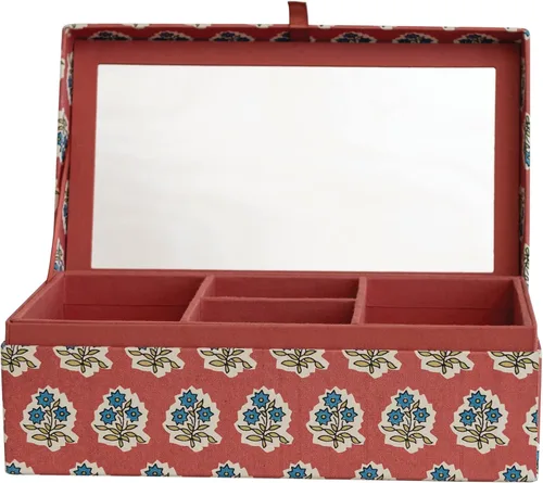 Vista 6 de Creative Co-Op Patrón floral cubierto de tela y espejo interior, caja de joyería multicolor, multi