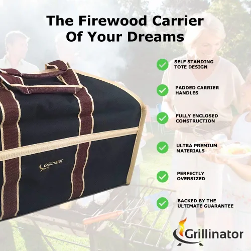 Vista 2 de Ultimate - Transportador de troncos de leña – Negro – Bolsa de mano resistente y duradera para madera – Diseño de pie con asas acolchadas