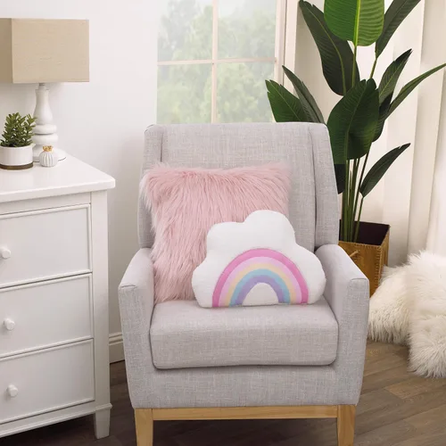 Vista 6 de NoJo Nube blanca con rosa, amarillo, verde azulado y lavanda apliques arco iris almohada decorativa, blanco, rosa, amarillo, lavanda