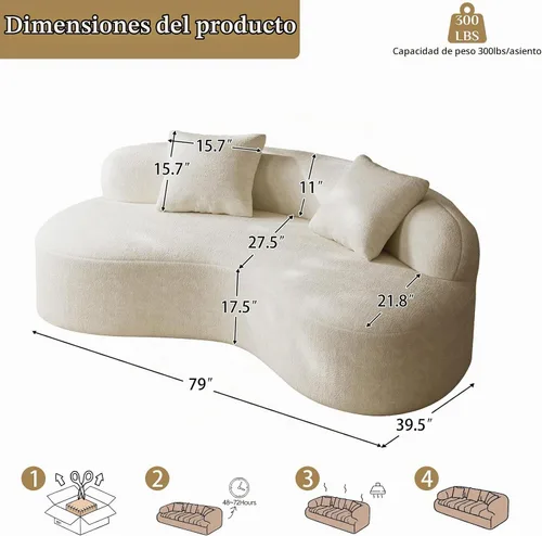 Vista 2 de Sofá biplaza curvo de chenilla de 79 pulgadas, asiento profundo, color beige