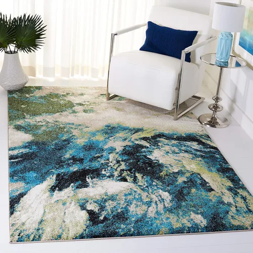 Vista 4 de SAFAVIEH Glacier Collection - Alfombra decorativa de 2 pies 3 pulgadas x 4 pies, azul y multicolor, diseño abstracto moderno, no desprende pelusa