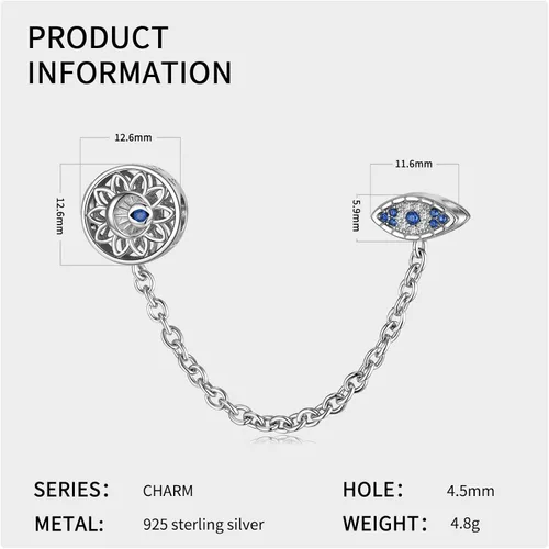 Vista 3 de AIEGNOS Dijes de Hamsa de mal de ojo para pulsera, collar de plata de ley 925, cuentas de mal de ojo de Fátima para manos de serpiente europea