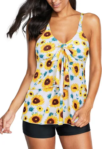 Vista 3 de American Trends Trajes de baño de dos piezas para mujer, tankini de talla grande, con control de abdomen