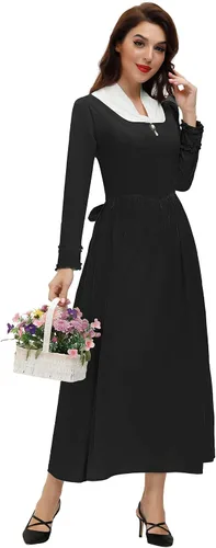 Vista 4 de SCARLET DARKNESS - Vestido colonial para mujer, disfraz sencillo de pionera de la pradera