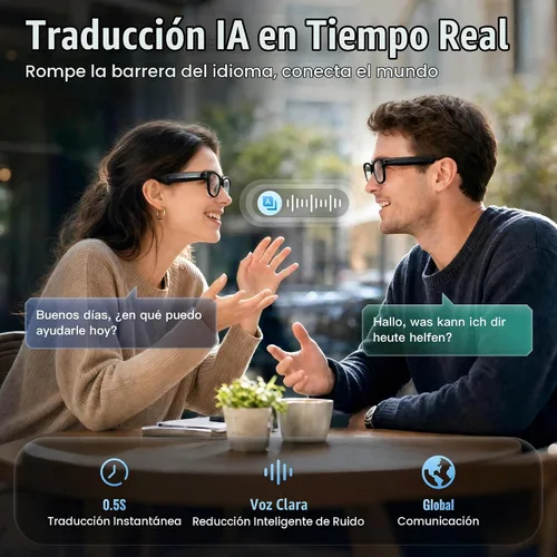 Vista 5 de Gafas inteligentes AI con cámara de 8 MP, traducción en tiempo real