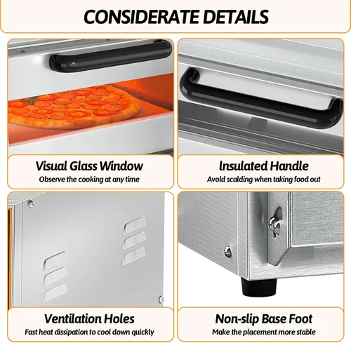 Vista 4 de Shikha Horno de pizza comercial de 16 pulgadas, máquina eléctrica de doble capa para hacer pizza con piedra, temporizador de acero inoxidable