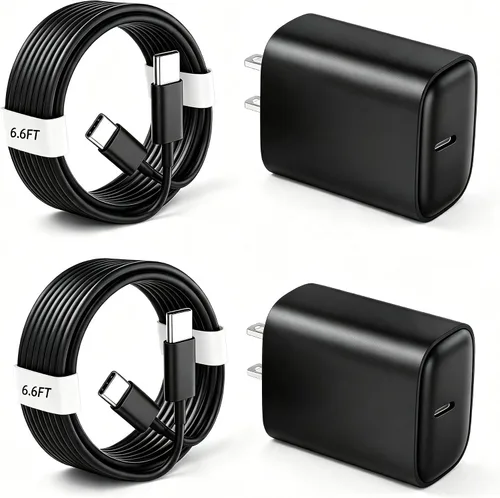 Vista 25 de Cargador para teléfono 17, 16, 15 Pro, carga rápida, 20 W, USB C, bloque de carga rápida con cargadores tipo C de 3 pies de largo, cable de carga