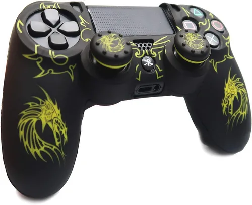 Vista 2 de BRHE - Funda protectora de silicona antideslizante para PS4, compatible con PS4 SlimPS4 Pro inalámbricocontrolador de gamepad con cable con 2 tapas