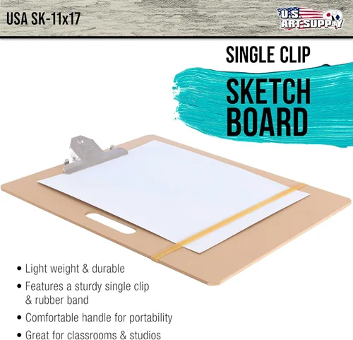 Vista 2 de U.S. Art Supply Tablero de dibujo para artistas, de 11 x 17 pulgadas, tablero de dibujo ligero con asa, clip y banda de goma para arte, bocetos