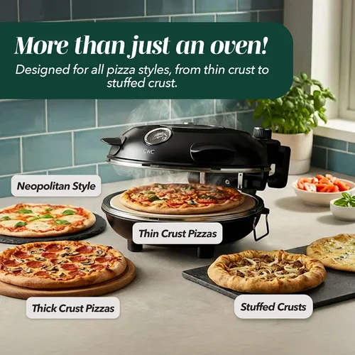 Vista 4 de Horno de Pizza Eléctrico de Encimera Cook With Color – Pizzero para Pizzas Crujientes de Encimera, Calienta hasta 800˚F, Piedra Cerámica de 12